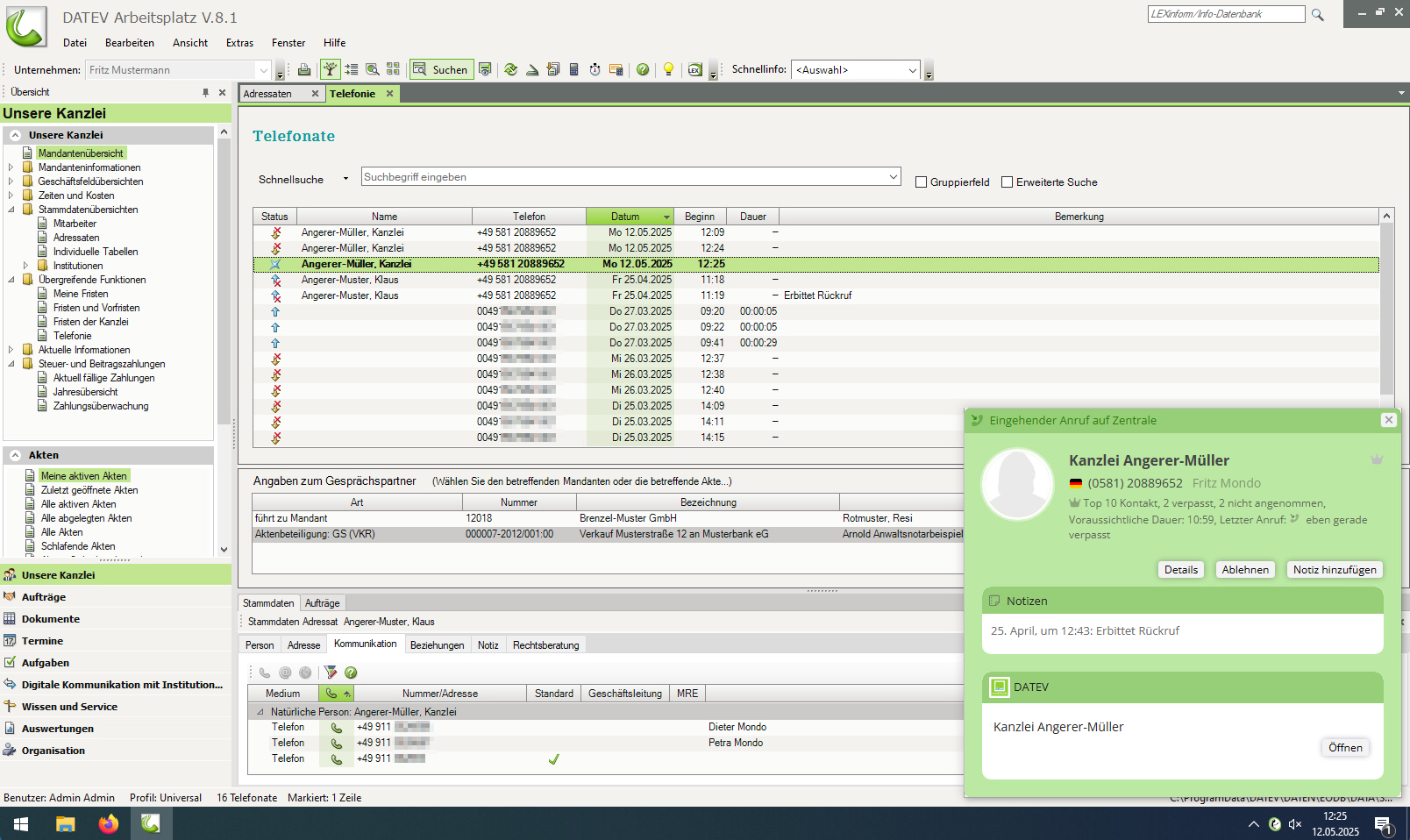 Anrufprotokollierung in DATEV Telefonie