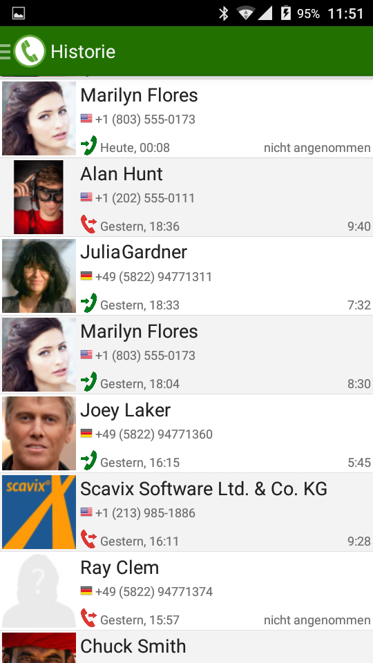 PhoneMondo Android App Anrufhistorie